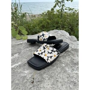 Coach Florence Floral Print Black Leather Slides size 9